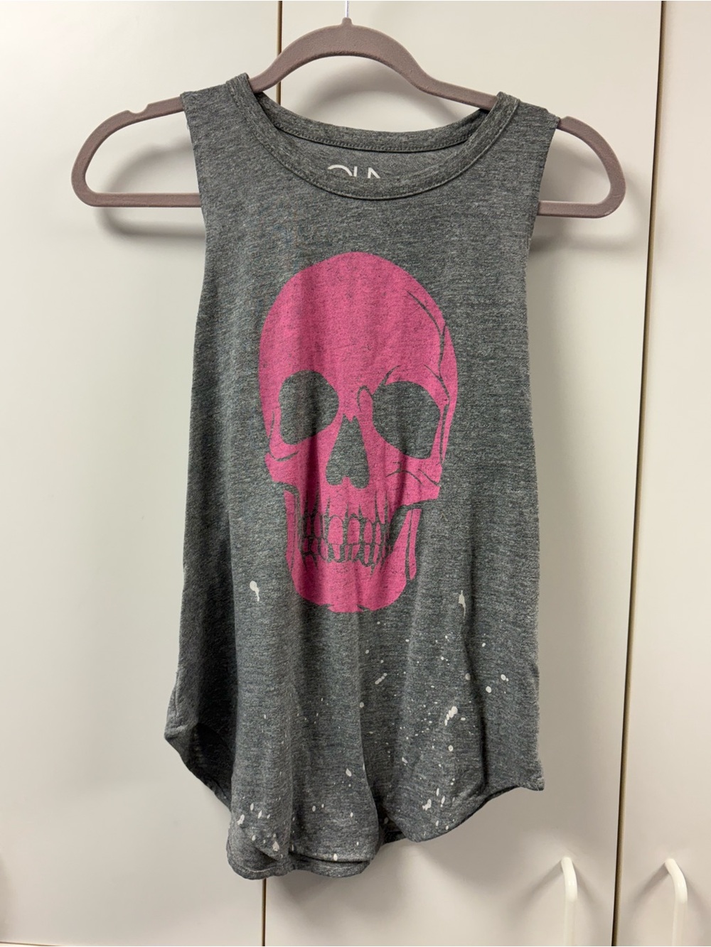 Chaser Gray Tank Top with Pink Skull Graphic